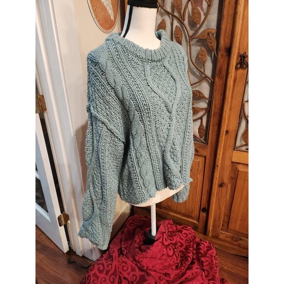 Free People Cable Sweater Knit in White Spruce, Size Large - Picture 6 of 10